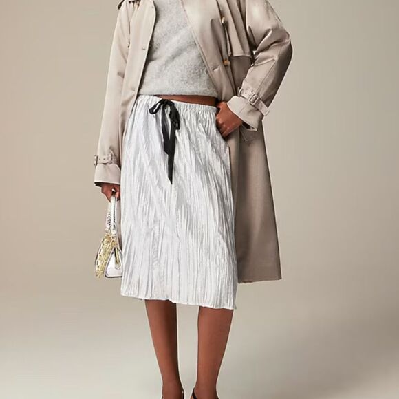 J. CREW Collection Skirt Crinkled Knee Length Pull-On with Waist Bow SX - Picture 9 of 9
